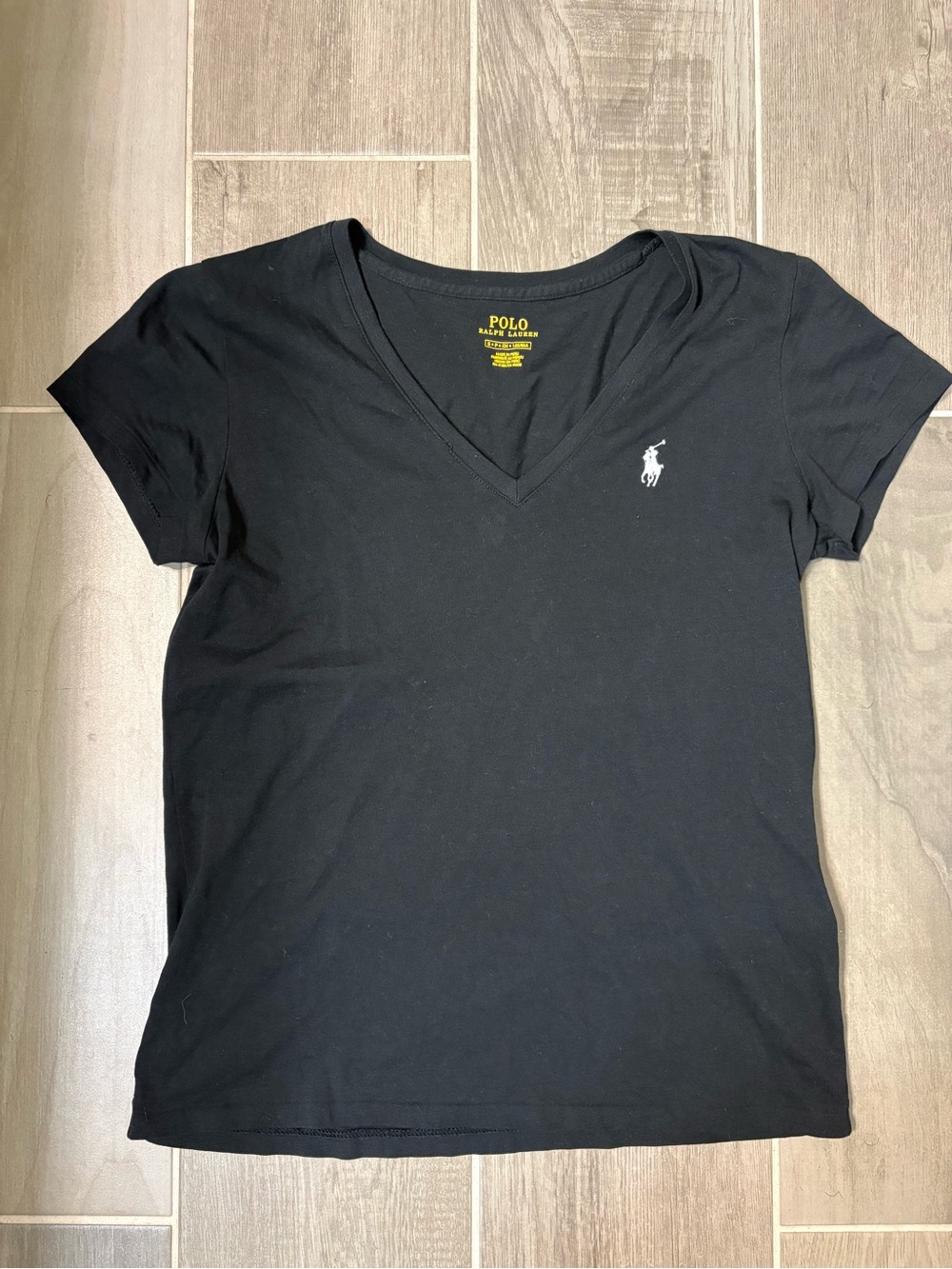 Polo by Ralph Lauren Women's Black V-Neck Logo Tee Size Small